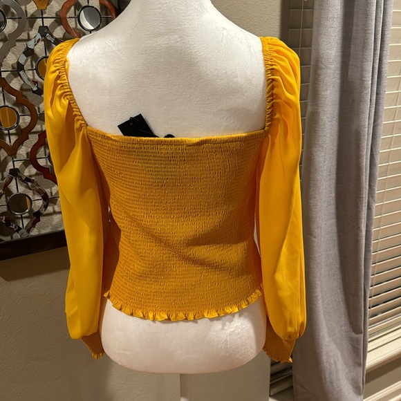 Angel Square Neck Long Balloon Sleeve Cropped Smocked Blouse - Picture 3 of 3